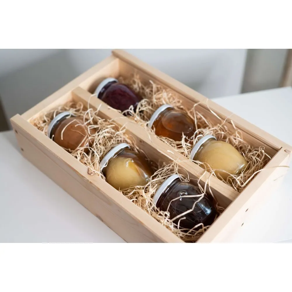 Dřevěná dárková sada medů 6 ks × 250 g — náhled 3